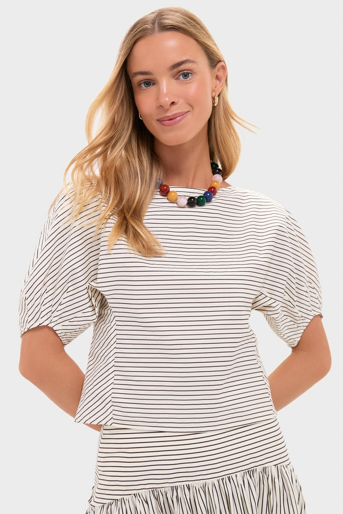 Ivory and Dark Oak Micro Stripe Didi Top