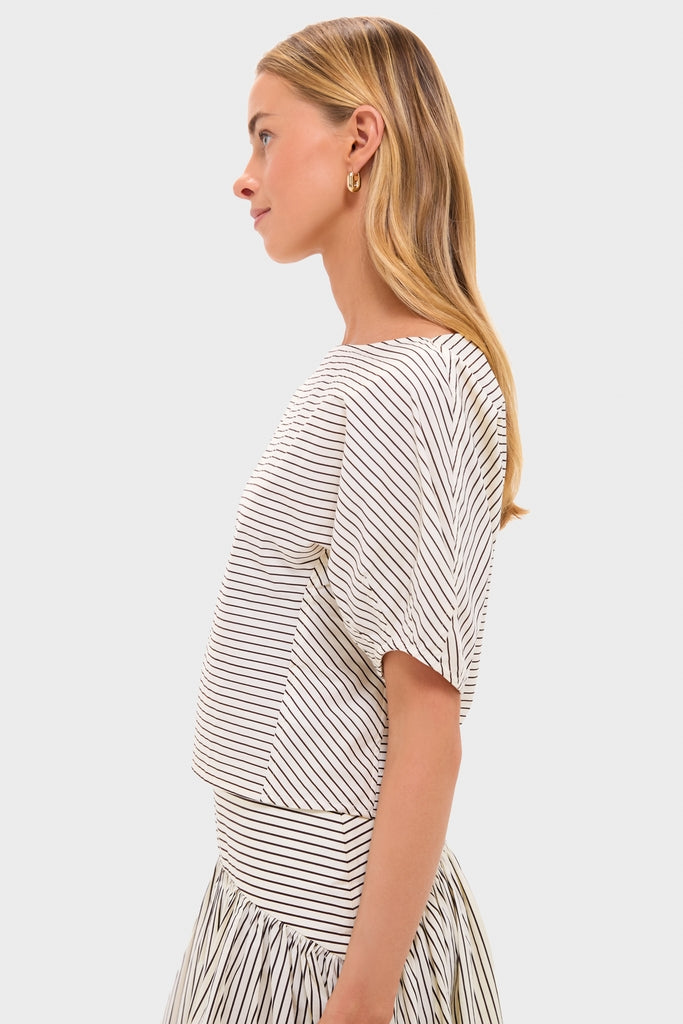 Ivory and Dark Oak Micro Stripe Didi Top