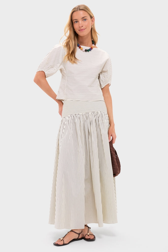 Ivory and Dark Oak Micro Stripe Didi Top