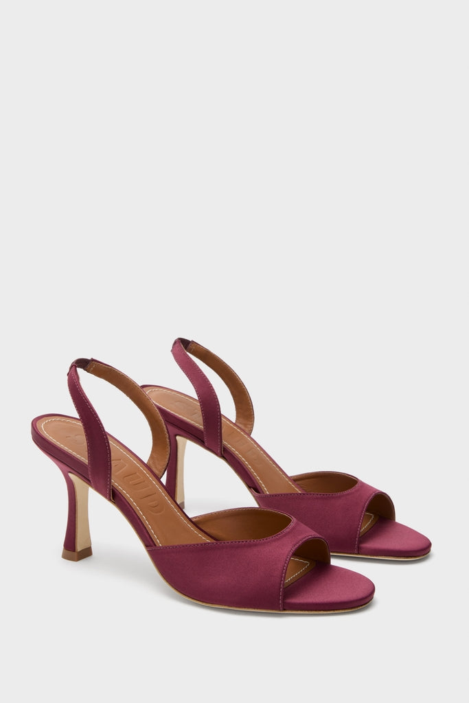 Mulberry Brigitte Heel: Classic, effortless sling-back high-heeled sandals in lustrous satin, featuring an open toe and flared heel for a fun, high-end look.