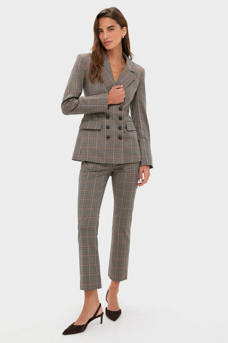 Model in a classic, high-end Russet Multi Arte Pant, showcasing an effortless, tailored fit with a slightly flared hem, perfectly styled with a chic blazer.
