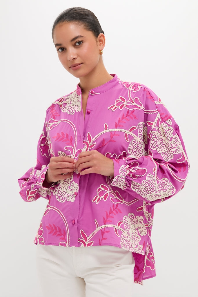 Pink Embroidered Juliette Button Down