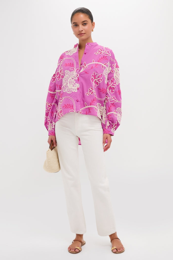 Pink Embroidered Juliette Button Down