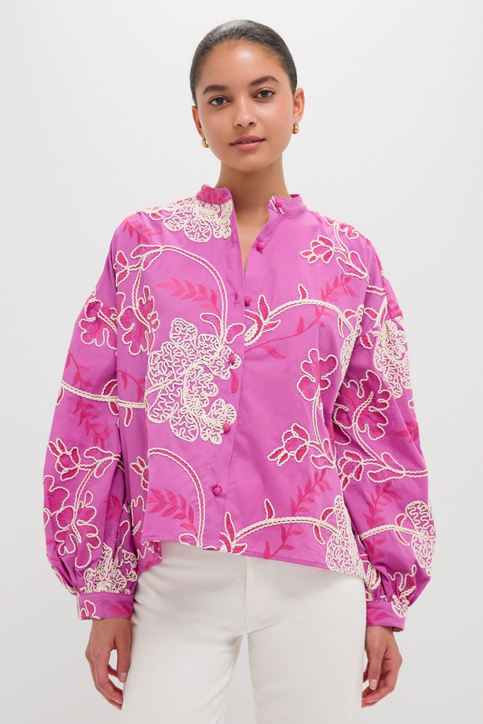 Pink Embroidered Juliette Button Down