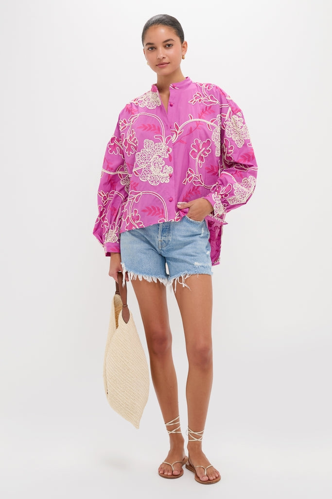 Pink Embroidered Juliette Button Down