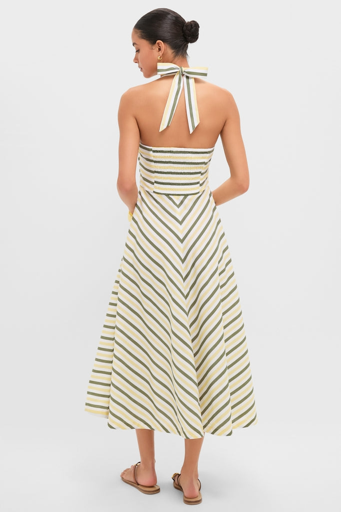 Tuckernuck Green and Yellow Stripe Halter Button Down Mirabel Dress and Short Set Green and Yellow Stripe / L
