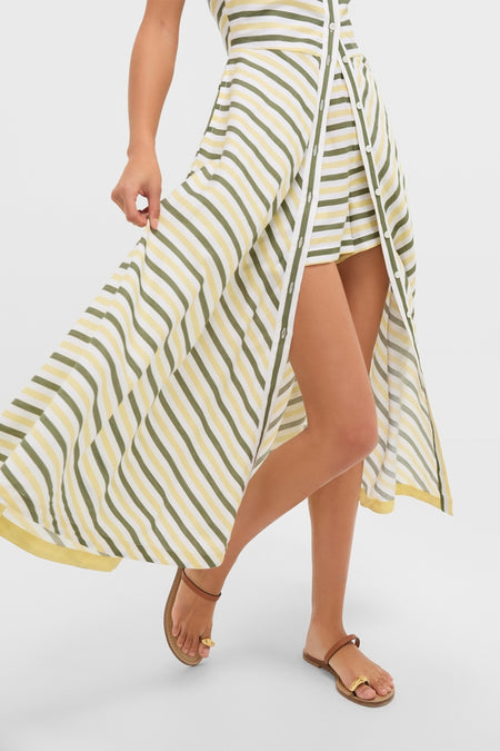 Green and Yellow Stripe Halter Button Down Mirabel Dress and Short Set