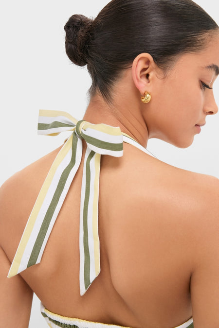 Green and Yellow Stripe Halter Button Down Mirabel Dress and Short Set