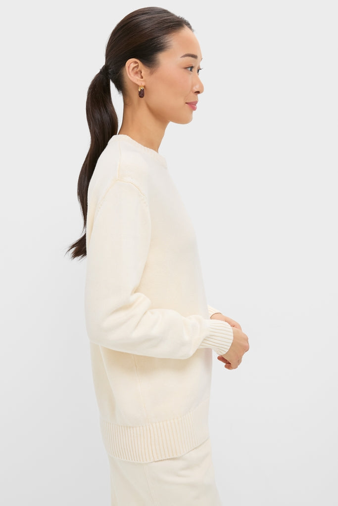 White Stone Washed Cotton Anne Crewneck Sweater