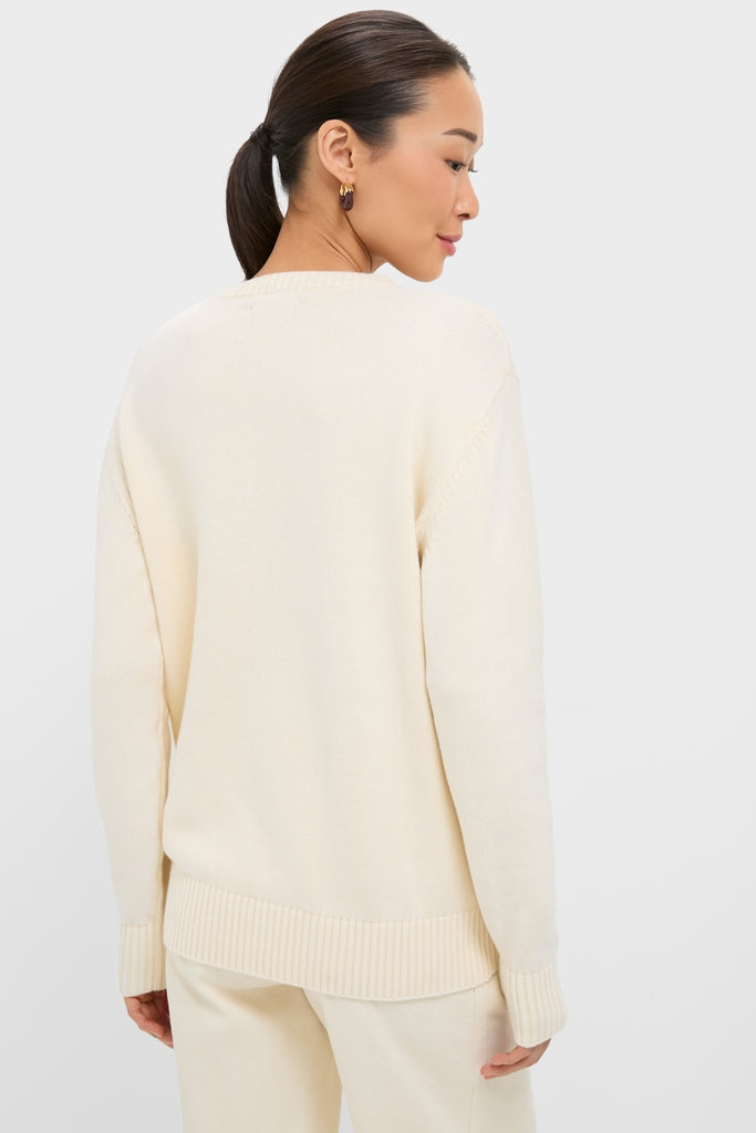White Stone Washed Cotton Anne Crewneck Sweater