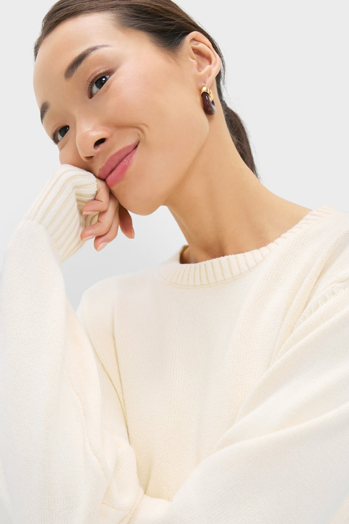 White Stone Washed Cotton Anne Crewneck Sweater