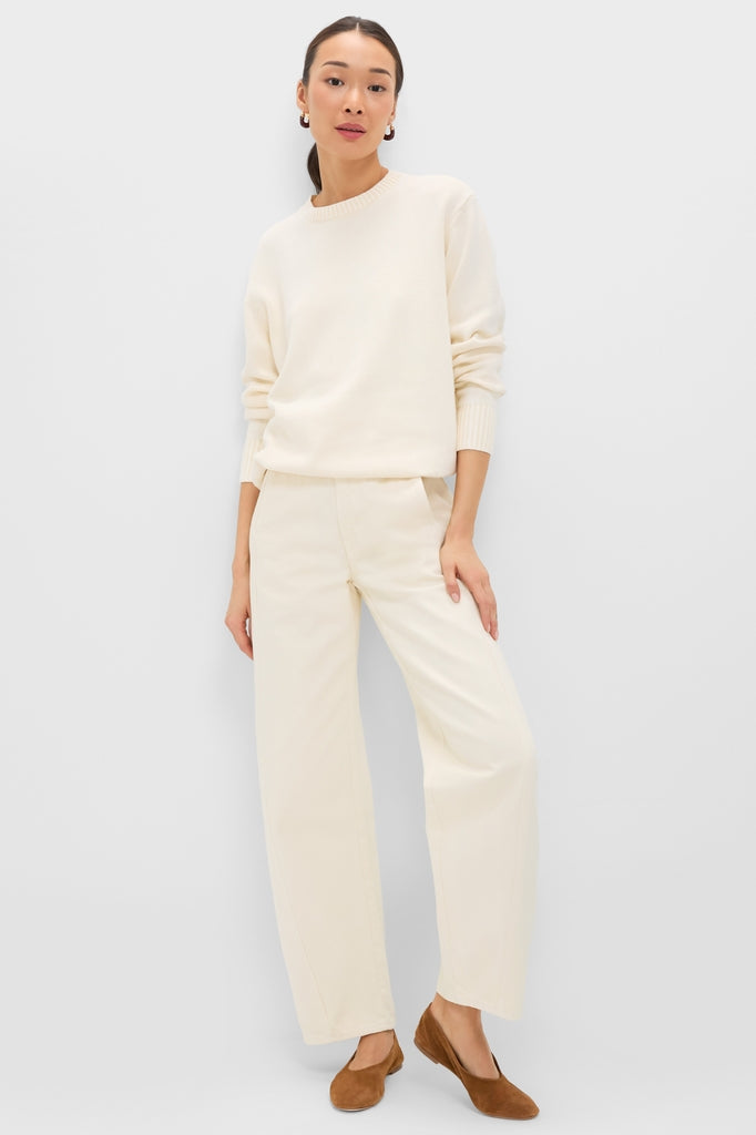 White Stone Washed Cotton Anne Crewneck Sweater