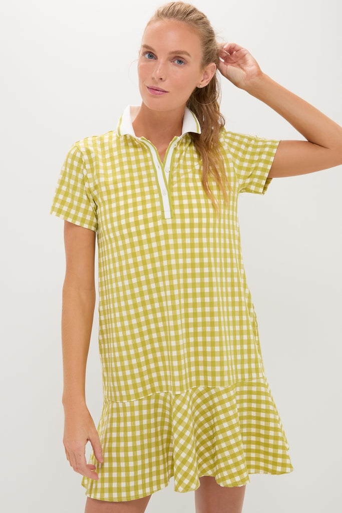 Light Green Gingham Performance Seersucker Short Sleeve May Golf Dress |  Tnuck Sport