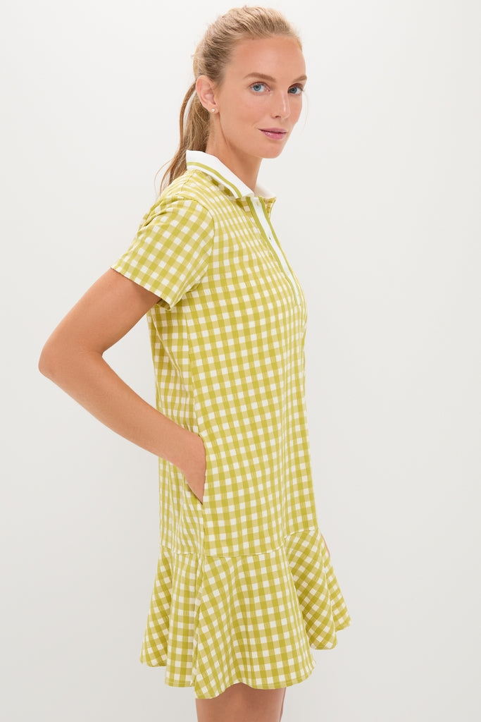 Light Green Gingham Performance Seersucker Short Sleeve May Golf Dress