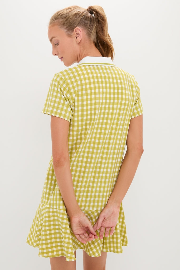 Light Green Gingham Performance Seersucker Short Sleeve May Golf Dress
