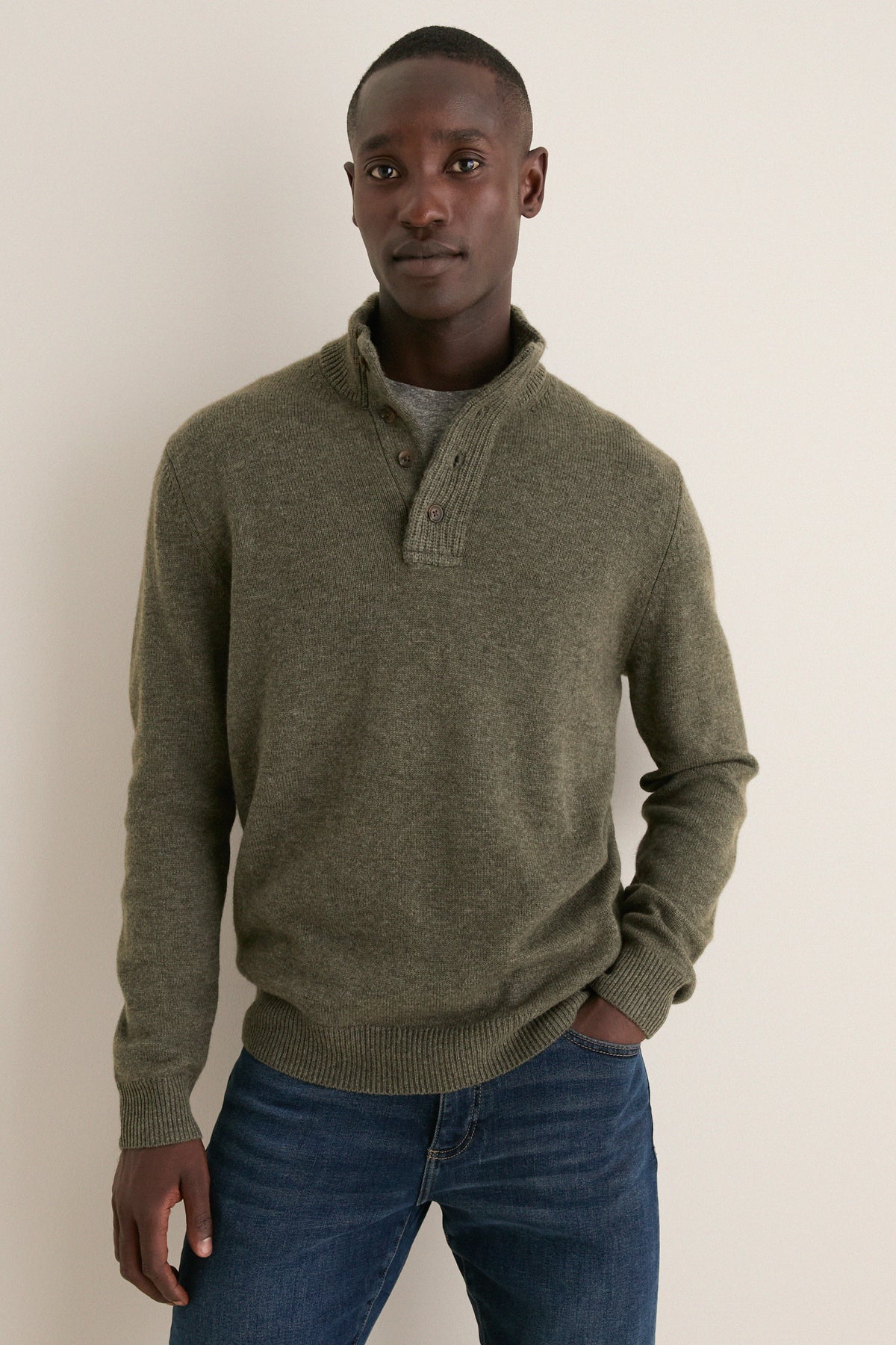 Men's Olive Wool Cashmere Craig Button Up