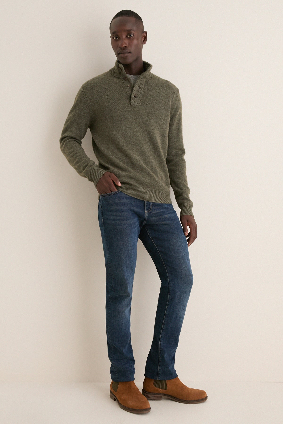 Men's Olive Wool Cashmere Craig Button Up
