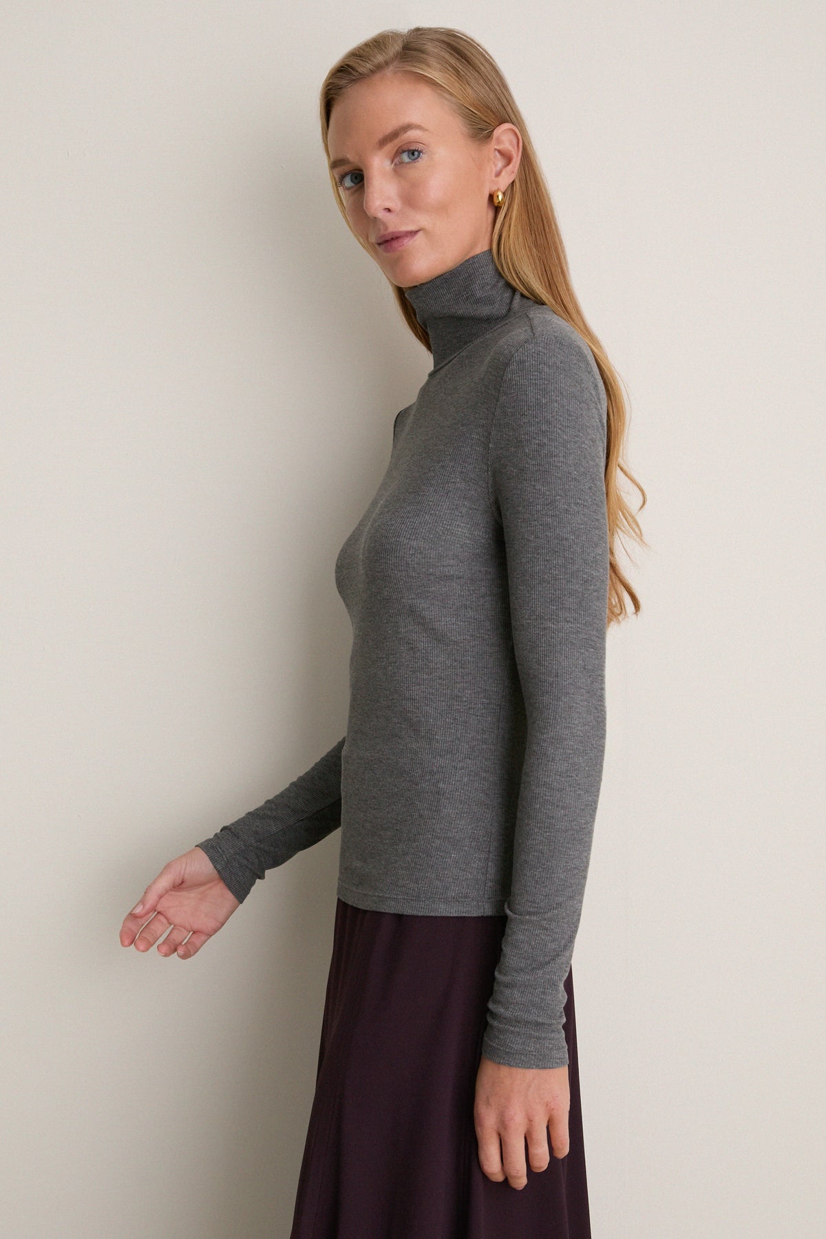 Gray Lightweight Ribbed Topanga Turtleneck