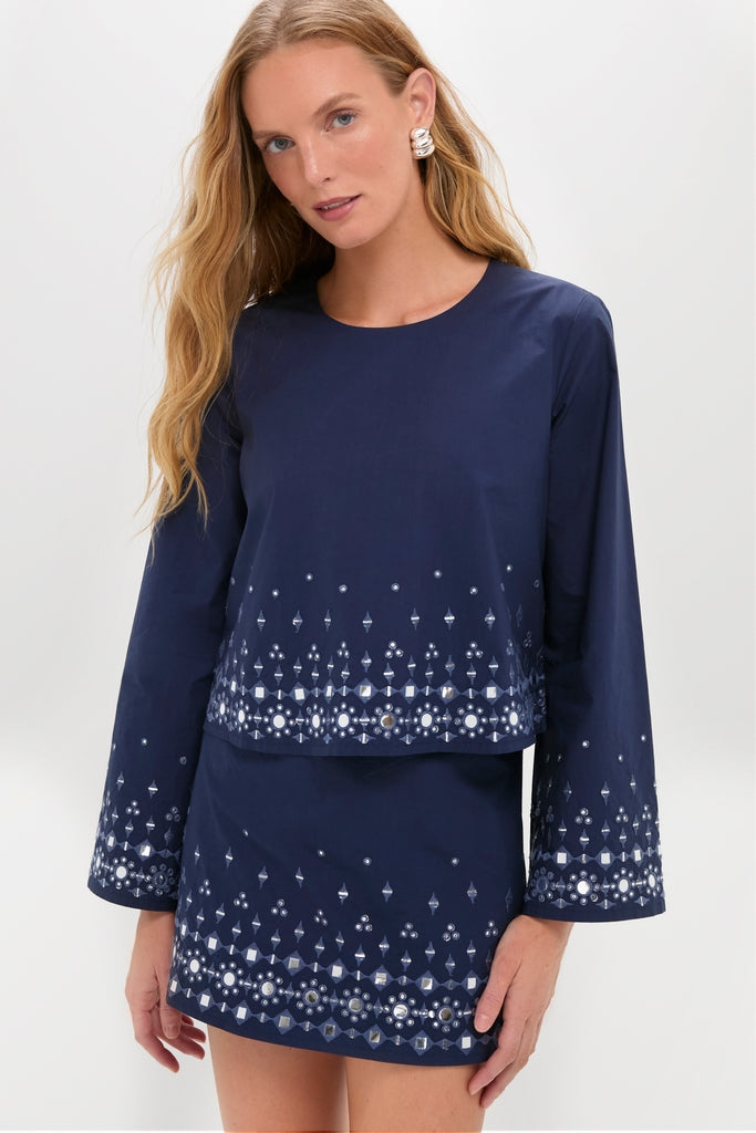 Navy Mirror Embellished Maxine Top