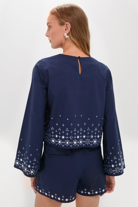 Navy Mirror Embellished Maxine Top