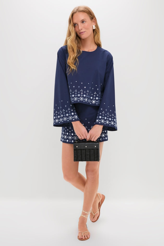 Navy Mirror Embellished Maxine Top