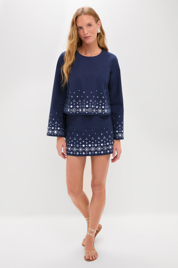 Navy Mirror Embellished Maxine Top