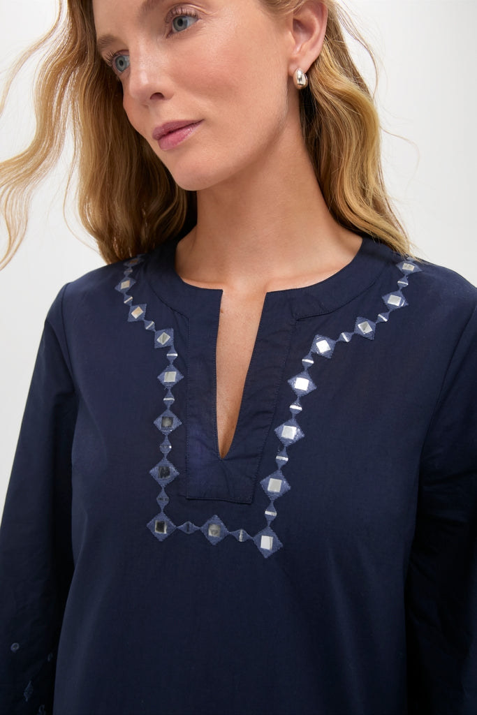 Navy Mirror Embellished Lorena Dress