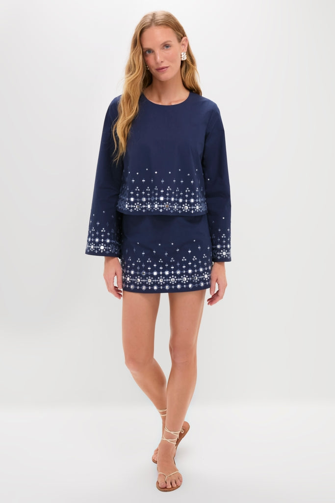 Navy Mirror Embellished Debbie Skort