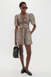 Leopard Printed Stretch Cotton Mini Tie Strap Dress