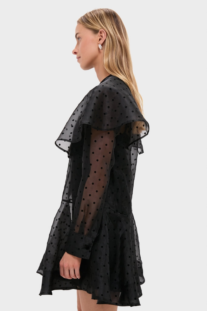 Black Flocked Organza Mini Dress