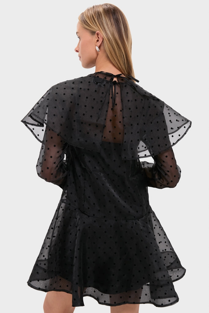 Black Flocked Organza Mini Dress