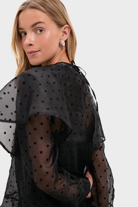 Black Flocked Organza Mini Dress