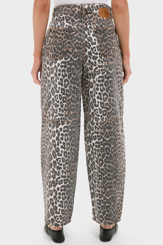 Almond Milk Leopard Print Denim Stary Pant | GANNI