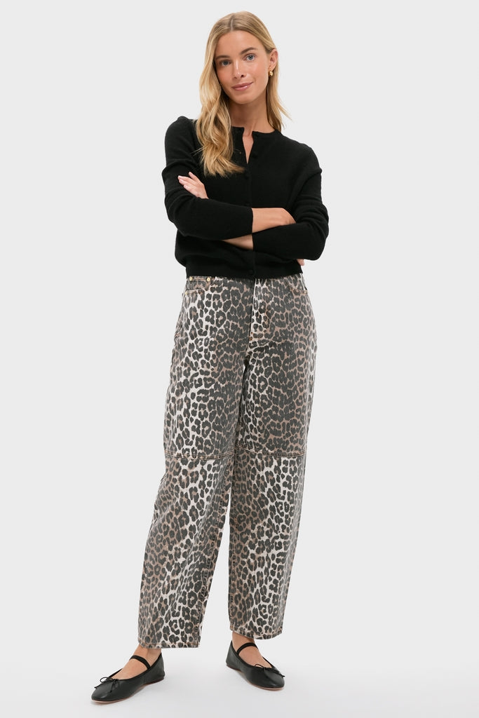 Almond Milk Leopard Print Denim Stary Pant | GANNI