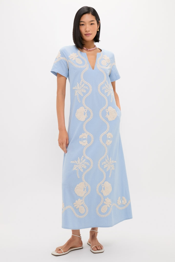 blue seersucker dress Blue Seersucker Embroidered James Dress