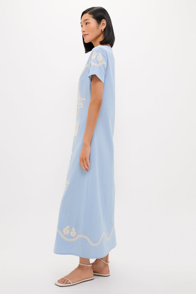 Blue Seersucker Embroidered James Dress | Tuckernuck