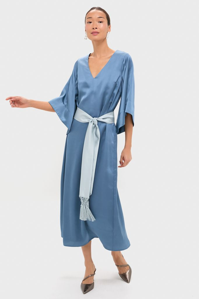 Tuckernuck Blue Satin Emiliana Maxi Dress Blue / L