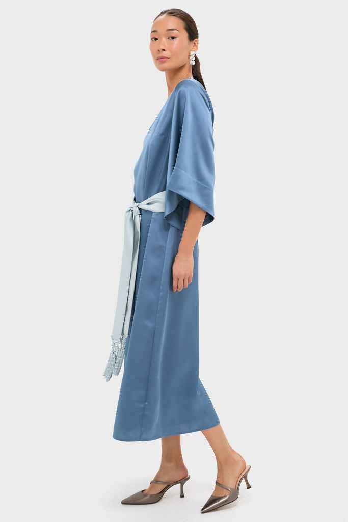 Blue Satin Emiliana Maxi Dress