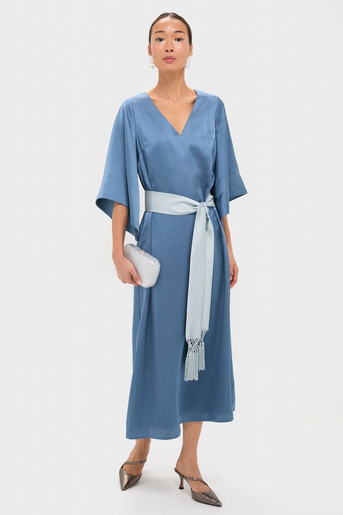 Blue Satin Emiliana Maxi Dress