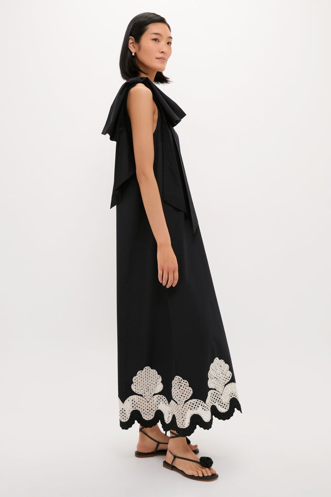 Black One Shoulder Embroidered Glinda Dress