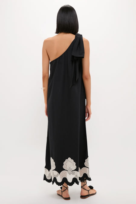 Black One Shoulder Embroidered Glinda Dress