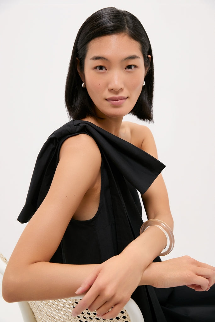 Tuckernuck Black One Shoulder Embroidered Glinda Dress Black / XXS