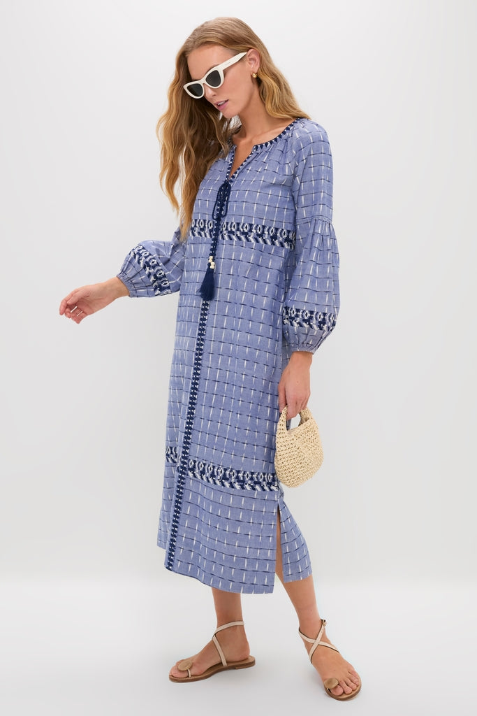 Azure Ikat Embroidered Wynne Dress