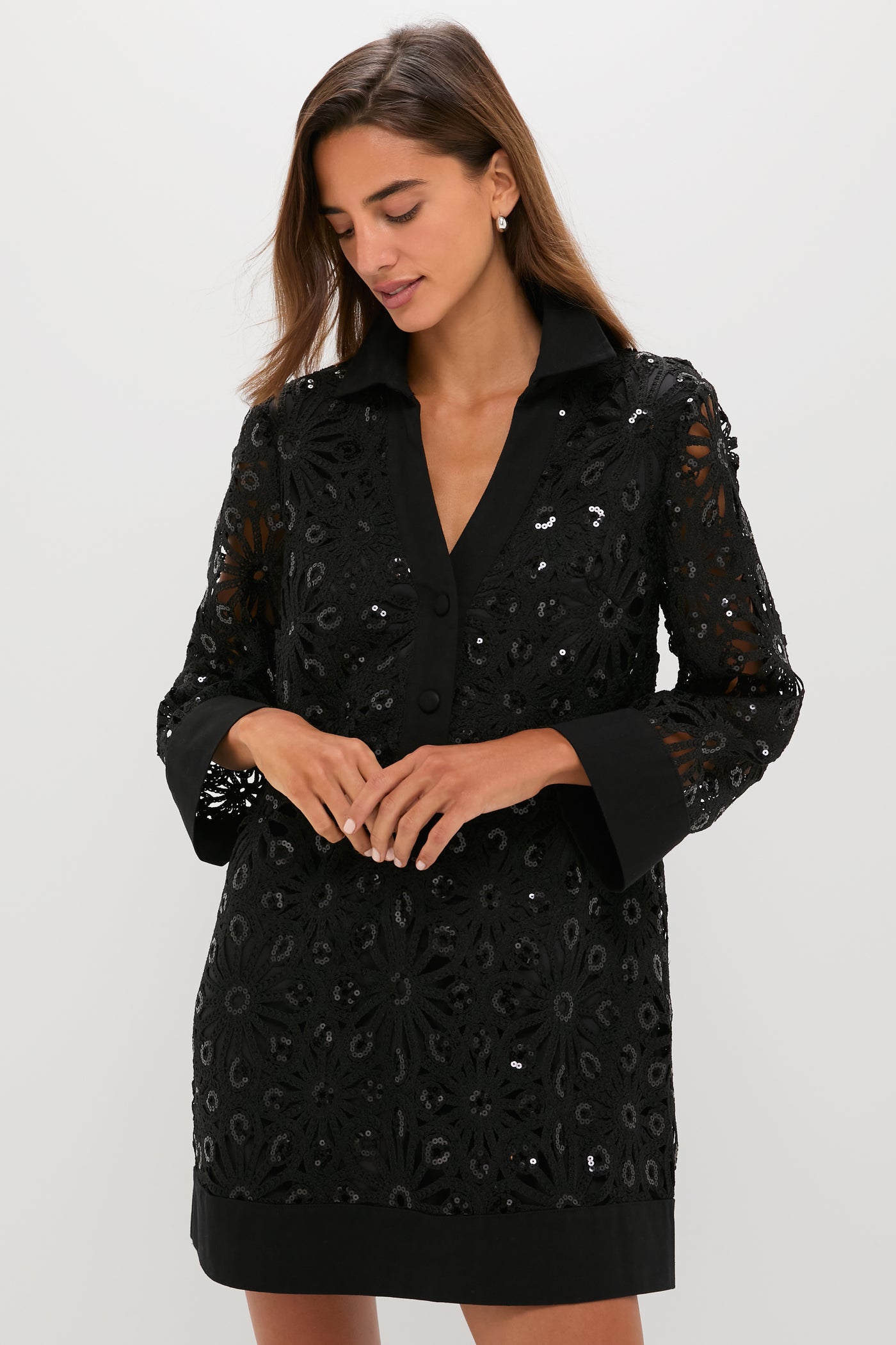 Black Crochet Sparkle Collier Dress