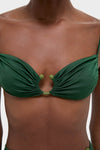 Sumatra Green Tangle Up Bikini Top, featuring a classic beaded ring and ruched detailing, offers an effortless, high-end look with adjustable slim straps for fun, confident wear.