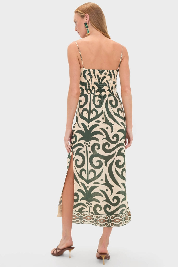 Ecru and Green Water Adventure Midi Dress | Johanna Ortiz