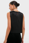 Black Taffeta Keating Top features a classic, sleeveless boxy silhouette with a back keyhole, exuding effortless high-end style for a fun, chic look.