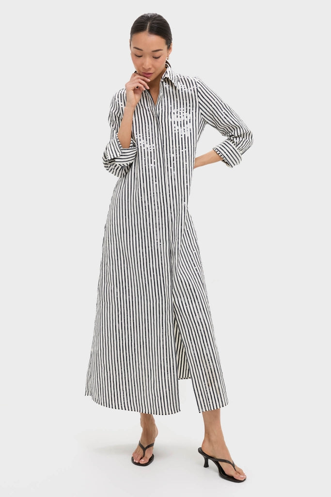 black and white striped maxi shirt dress Indigo and White Jennys Gown
