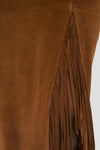 Clove Calf Roughout Suede Midi Skirt features a classic, high-end design with an effortless diagonal slit filled with fun, long suede fringe for a confident style.