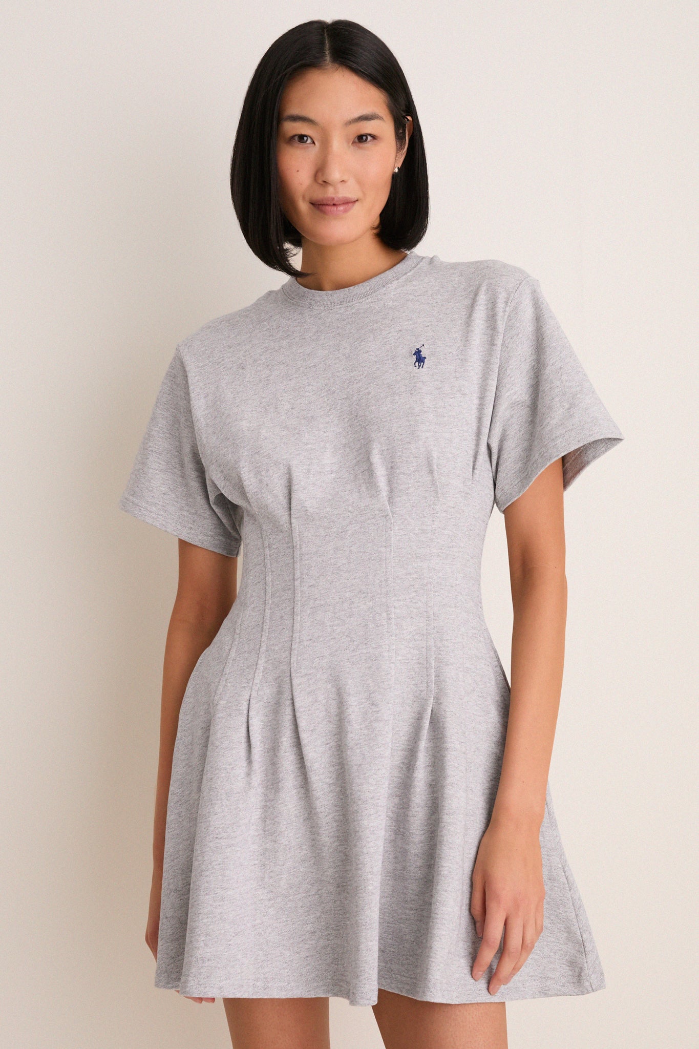 Cobblestone Heather Jersey Knit Crewneck Mini Dress